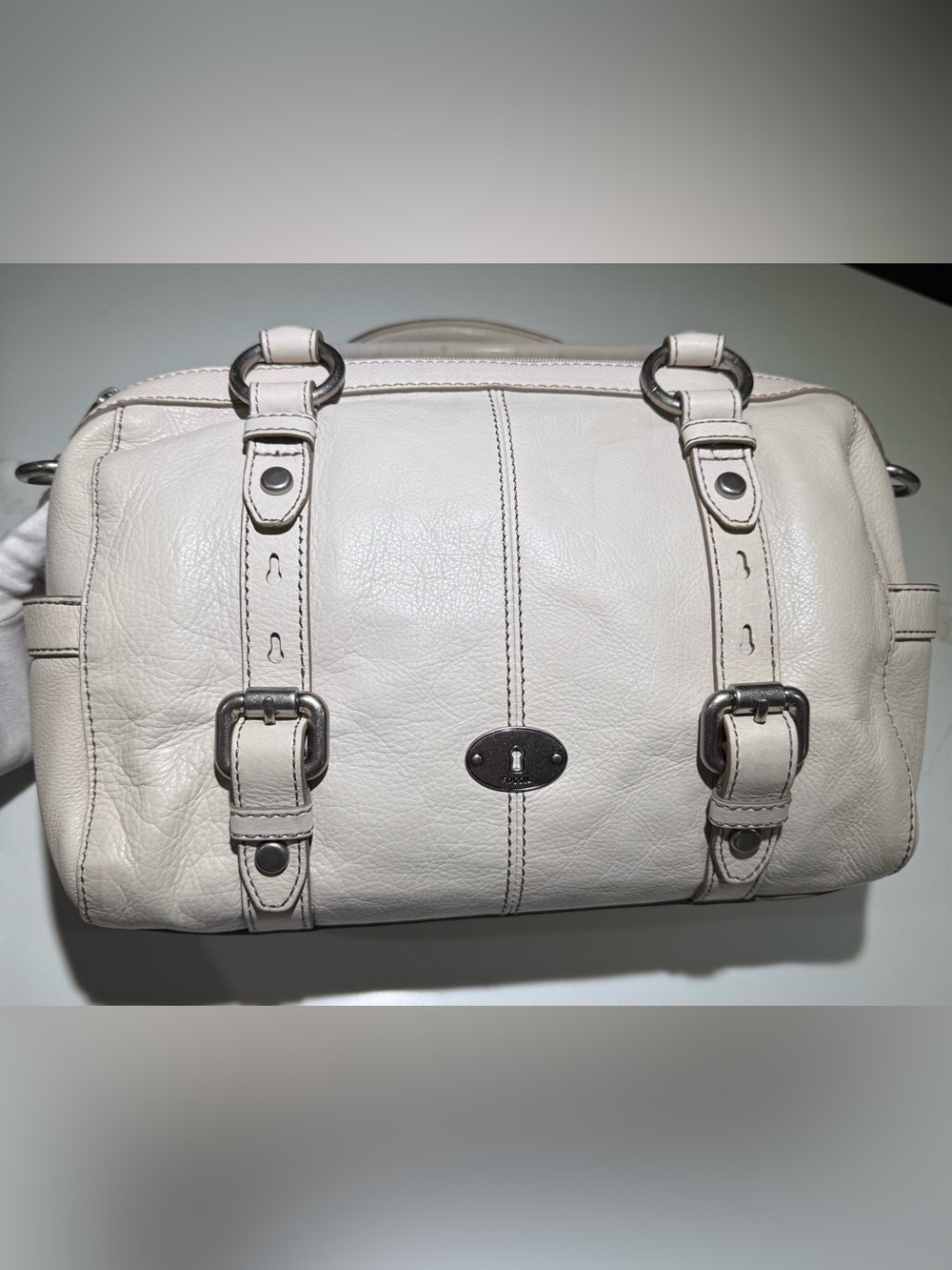 FOSSIL NWOT Leather Crossbody Shoulder Tote Handbag, Cream - Picture 4 of 13